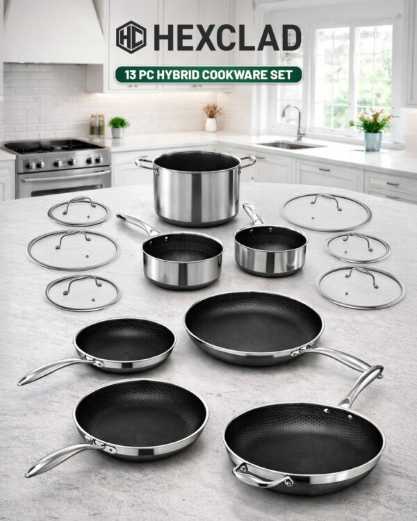 13 Piece HexClad Hybrid Cookware Set with Lids