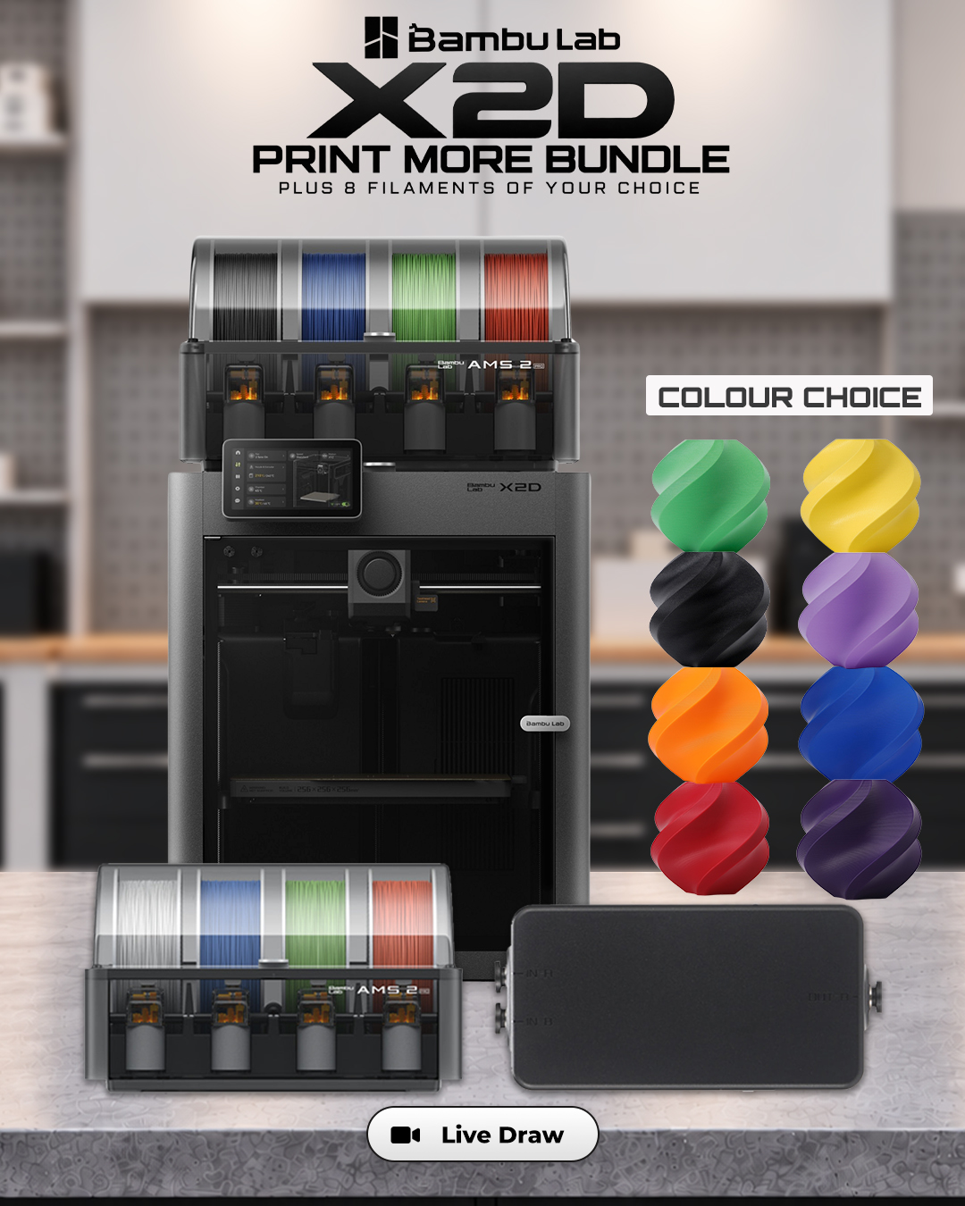 Bambu Lab X2D Print More Bundle & 8 Filament of Choice
