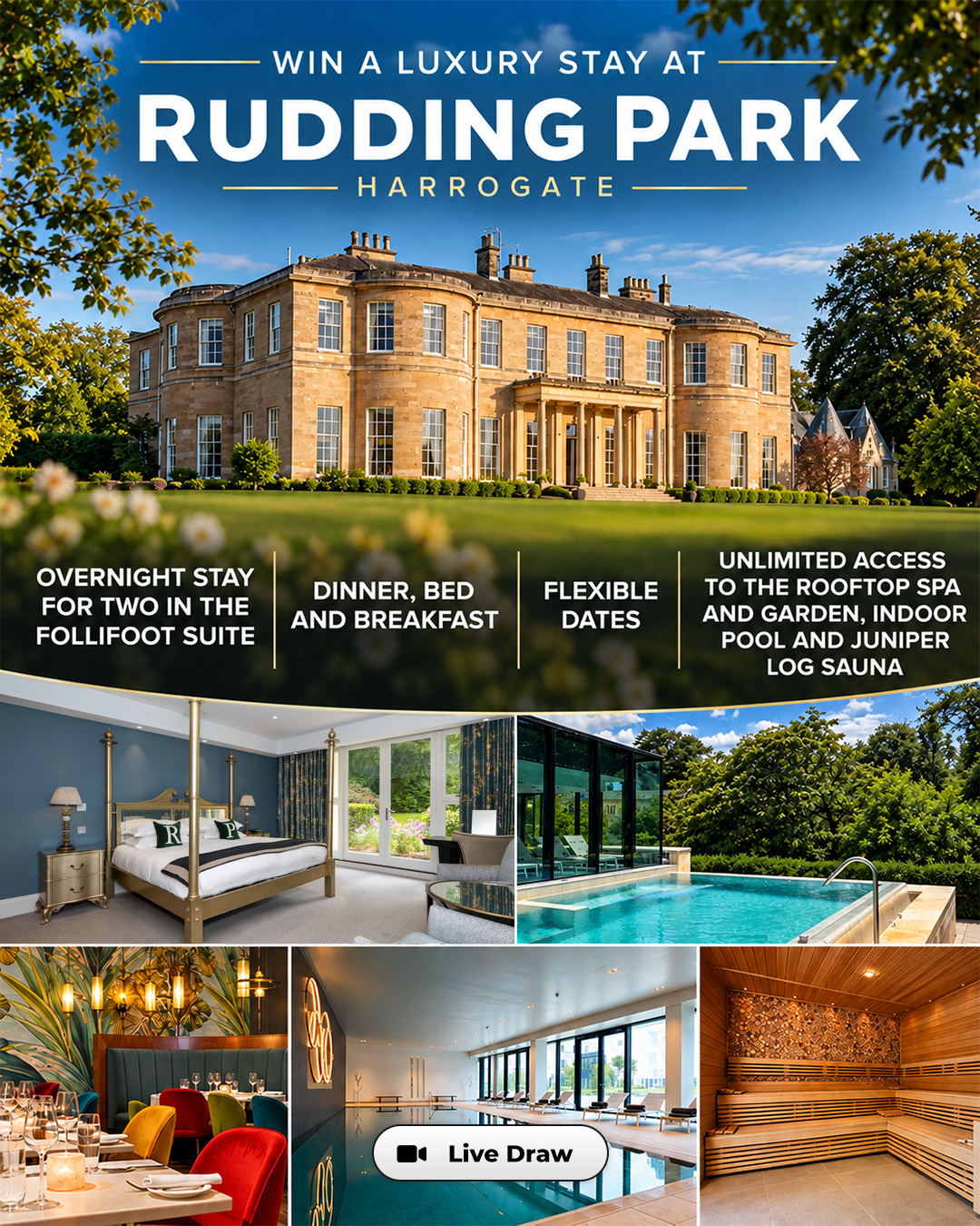Overnight Stay in a Suite at Rudding Park Harrogate & £500 Spending Money