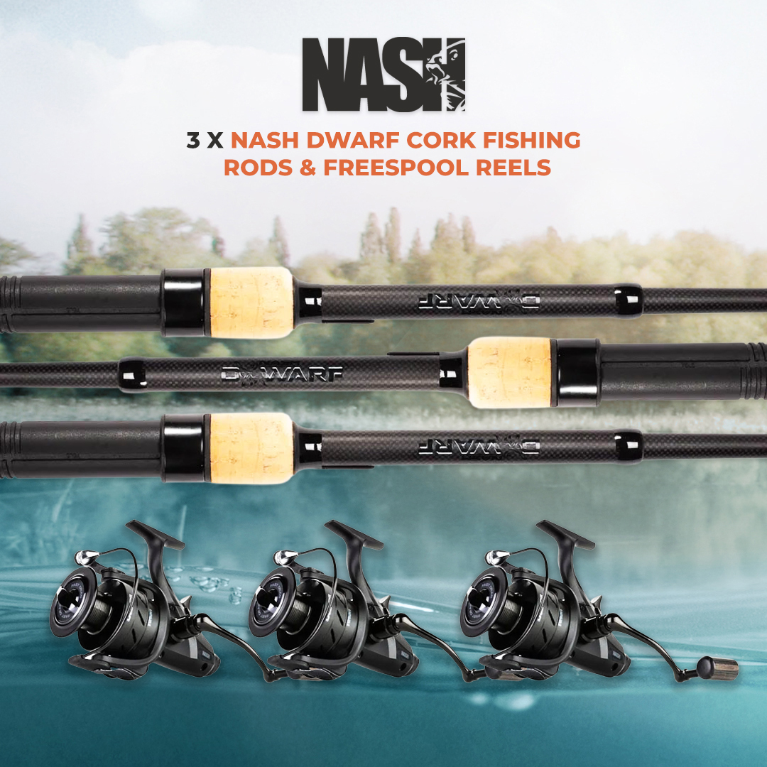 3 x Nash Dwarf Cork Fishing Rods & Freespool Reels - Paragon