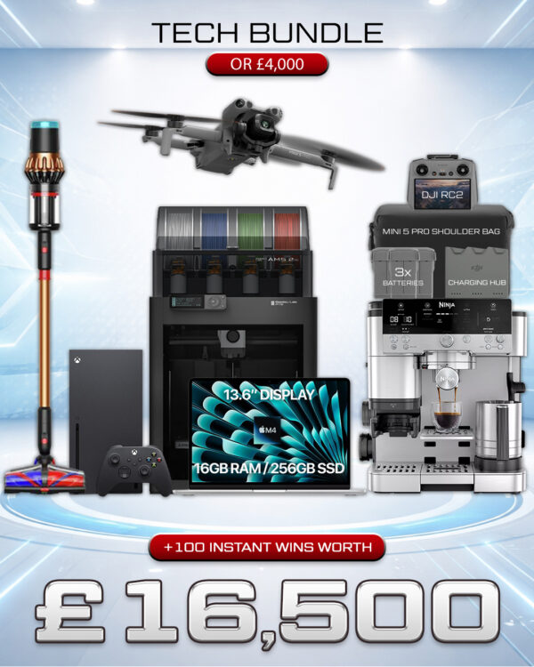 Tech Bundle (or £4,000) with £16,500 of Instant Wins